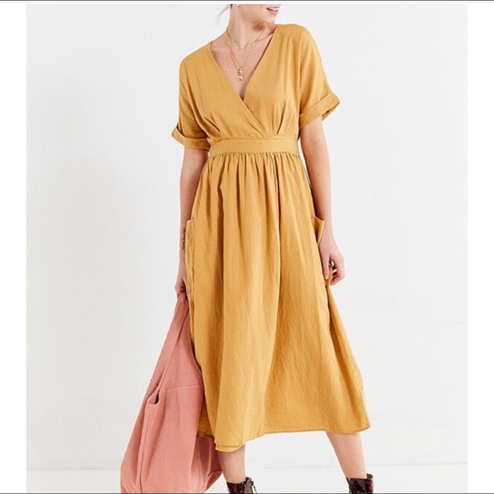 UO yellow midi wrap dress